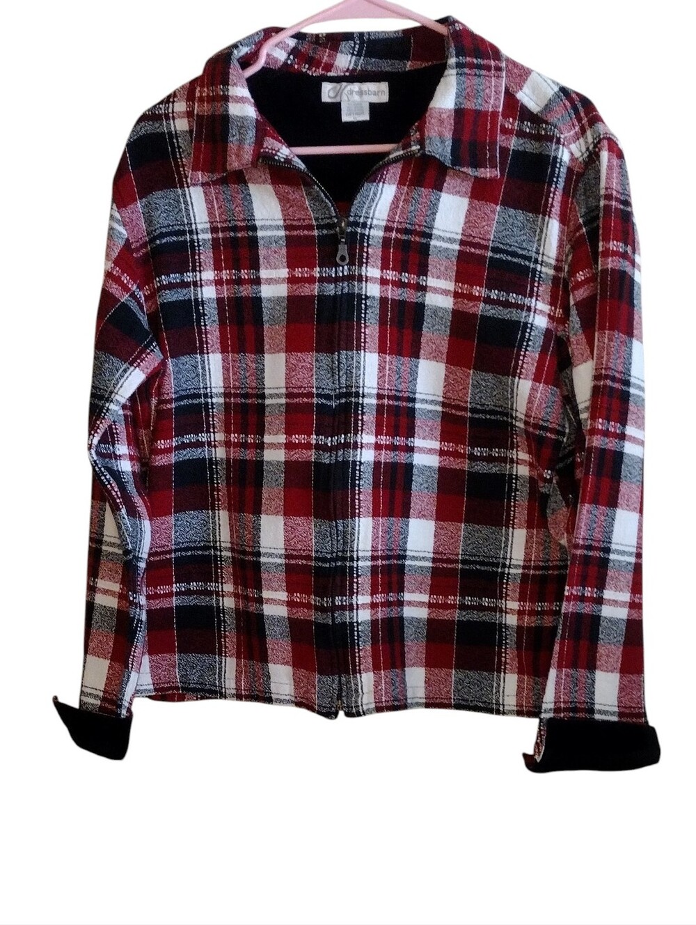 Dressbarn Vintage Red Black White Plaid Zip Blazer Jacket XL Women's